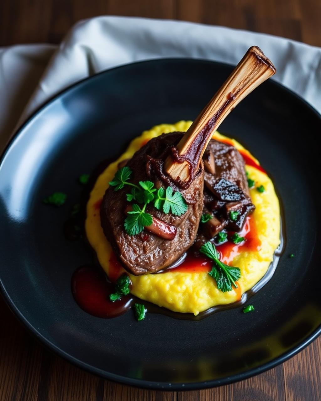 Stinco de cordeiro com polenta cremosa de provolone